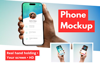 design clean hand holding phone mockups for your app