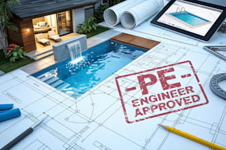ca tx nj fl realistic 3d rendering swimming pool pe stamp permit