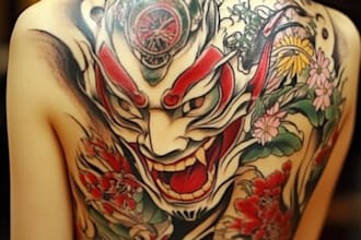 design a japanese hannya mask tattoo for you