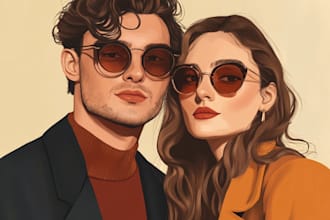 draw flat minimalist wedding couple portrait from photo