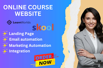 design and setup course on learnworld, skool, kajabi, thinkific, learndash