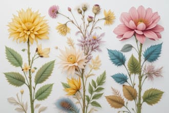 draw botanical illustrations of flowers, plants, fruits
