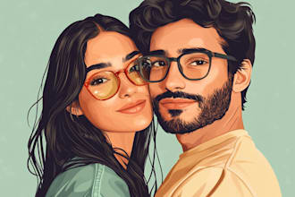 illustrate romantic cute couple portrait
