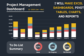 make excel dashboards, pivot tables, charts, and reports
