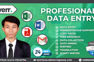 be your virtual assistant for any data entry and admin support