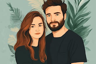 draw a cute cartoon couple portrait