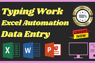 do expert typing work and excel automation for streamlined excel spreadsheets