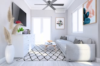 renew 3d minimalist interior,realistic house settings,bedroom,en suite,d5 render