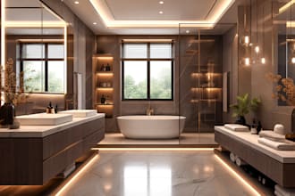 do 3d interior design for kitchen, bathroom, and living room
