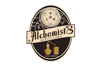 make aesthetics vintage logo for the alchemists distillery