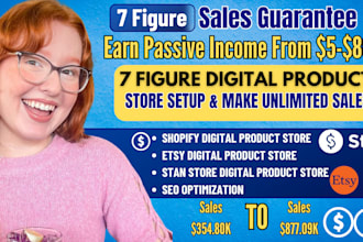 setup 7 figure shopify digital product store,etsy shop,stan store digital store
