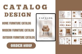 design a stylish furniture catalog for home decor, office, or interior brand