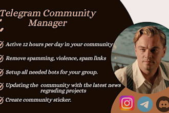 be your telegram community manager, ig, discord social media, crypto nft project