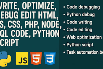 debug, write, fix code in python, java, html, css, php, c plus plus, cpp,