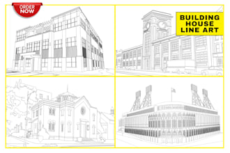 create building, house line art illustration, vector outline