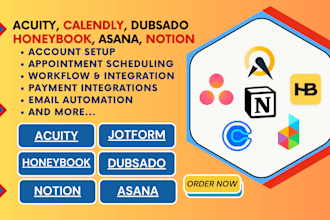 set up dubsado honeybook asana notion acuity scheduling calendly clickup monday