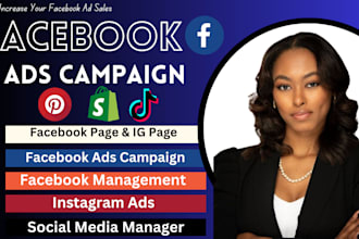 setup facebook ads campaign, instagram ads, tik tok ads and social media manager