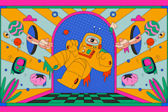create psychedelic illustration, trippy art for album design