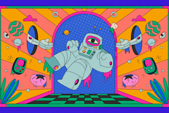 create psychedelic illustration, trippy art for album design
