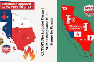 ca, tx, fl usa fire sprinkler design with nfpa 13c and pe stamps for permits