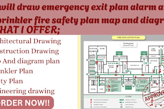 draw emergency exit plan alarm and sprinkler fire safety plan map and diagram