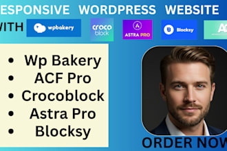 build wordpress website using wp bakery, crocoblock, acf pro, astra pro, blocksy
