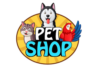 do modern minimalist pet shop, cat, dog and animal logo design for your business