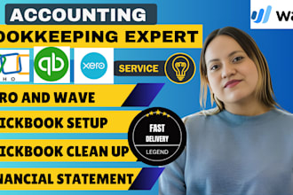 set up, clean up, do accounting and bookkeeping in wave, quickbooks, xero, zoho