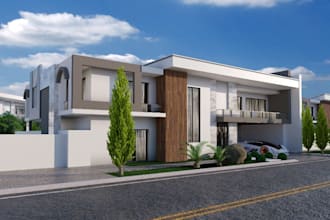 optimize 3d luxury house,front elevation,pool patio garden design, cgi rendering