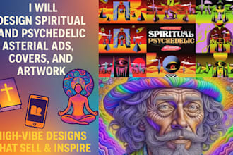 design spiritual and psychedelic astral ads, covers, and artwork
