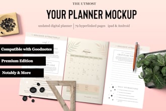 create realistic planner mockups for etsy and  digital products