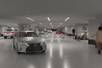 redesign 3d interior parking space,render car garage,indooor parking lot,airport