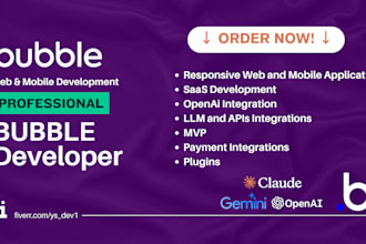 develop bubble app, bubble website, saas or mvp bubble io