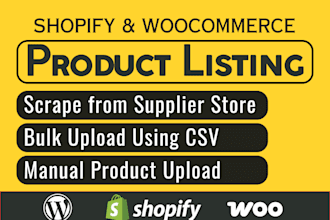 scrape shopify product upload woocommerce products listing CSV import or manual