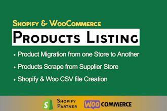 scrape shopify product upload woocommerce products listing CSV import or manual