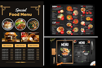 design food menu, restaurant menus, fast food flyers, digital menu board,