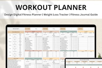 design digital fittness planner weight loss fittness trackerjournel