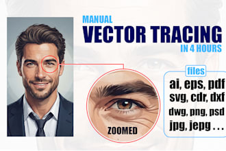 do vector tracing, vectorize, ai image to vector in 4 hours