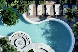 provide canadian stamp for swimming pool, patio with 3d rendering