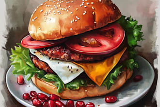 create watercolor food illustrations for your bakery, menu