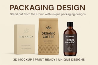 design unique product packaging, box, label, and pouch with 3d mockup