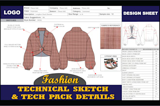 create fashion tech pack and flat sketches for clothing production and brands