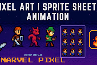 create animated pixel art character, custom sprite sheet game asset, retro art