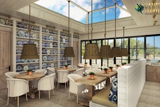 design realistic 3d kitchen interior rendering for restaurants and cafes shops