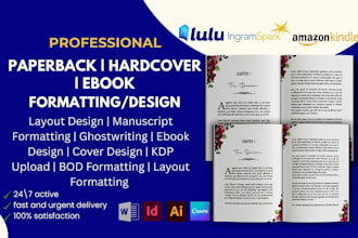 do manuscript formatting, paperback, hardcover layout, book typesetting for KDP