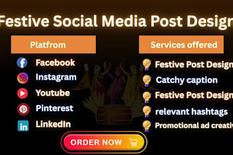 design festive social media posts with captions and hashtags