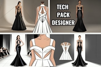 design clothing tech pack, fashion tech pack and technical flat sketch