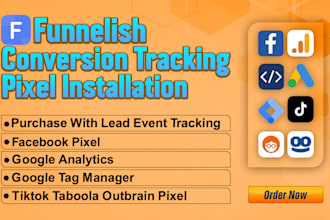 setup facebook, tiktok, taboola pixels and ga4 for your funnelish store