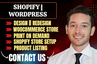 redesign shopify ecommerce store setup wordpress woocommerce printify printful