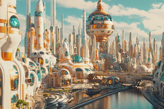 create a science fiction city, concept art illustration
